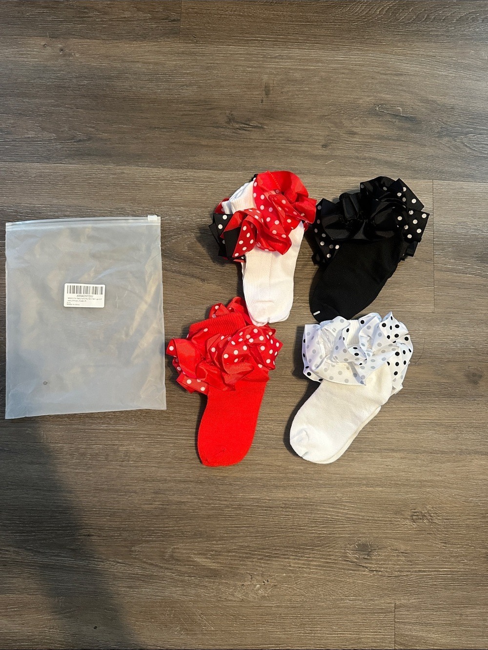Girls Polka Dot Ruffle Ankle Socks - Red, Black, White 4-6Y